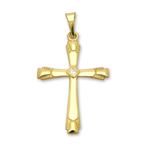 Елегантен златен кръст с централно разположен камък
