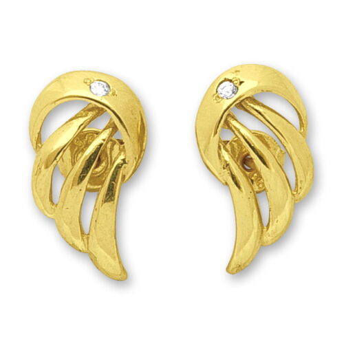 Дамски златни обеци с камъче циркон и форма на ангелски крила