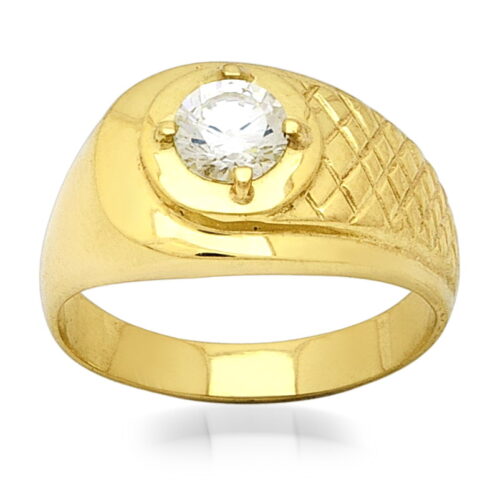 Елегантен мъжки пръстен от жълто злато с циркон