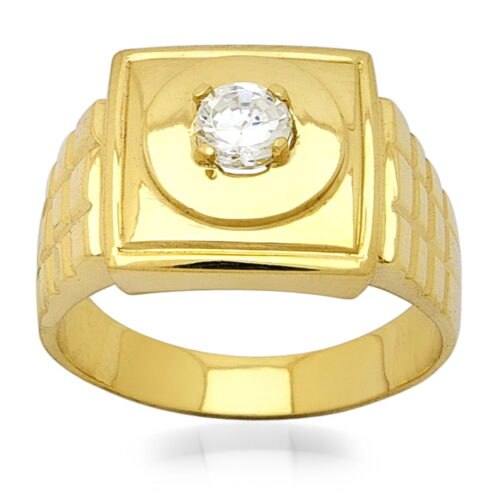 Класически мъжки златен пръстен с циркон