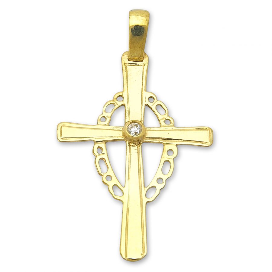 Златен кръст с камъче в центъра | 3190 golden cross 1.64g