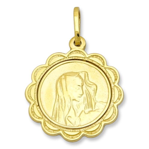 Медальон от класическо жълто злато с лика на Богородица, с рамка от златна дантела