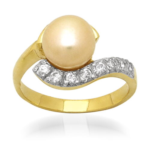 Стилен дамски пръстен, изчистен дизайн от жълто класическо злато с циркон и перла