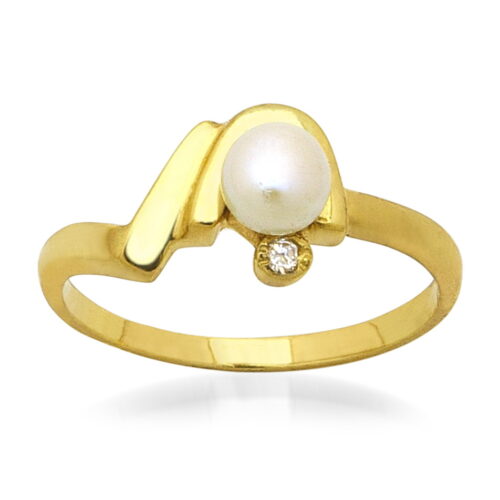 Стилен дамски пръстен, изчистен дизайн от жълто класическо злато с перла