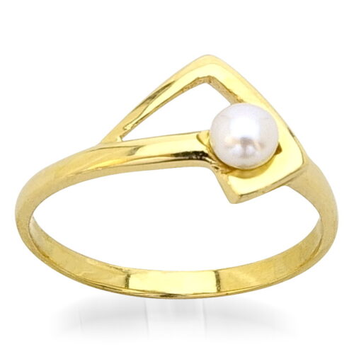 Стилен дамски пръстен, изчистен дизайн от жълто класическо злато с перла