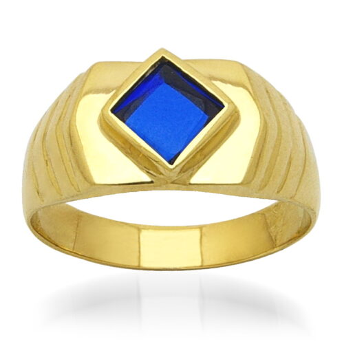 Класически мъжки златен пръстен с централен камък