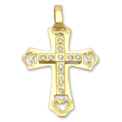 Стилен кръст от класическо жълто злато с камъни тип Православен