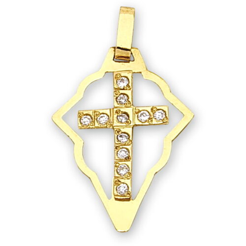 Златен кръст с камъни - класическо 14 карата жълто злато, проба 585