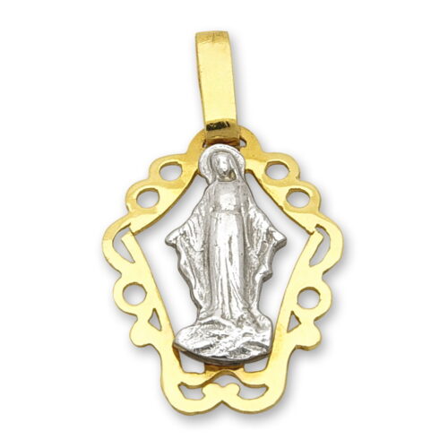 Златна висулка Богородица в цял ръст - жълто и бяло злато
