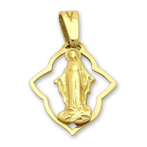 Златен медальон с Богородица в цял ръст - класическо жълто злато