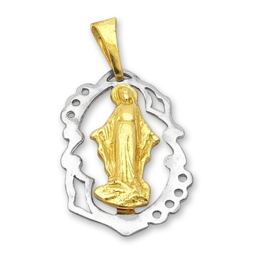 Фина висулка от изчистено жълто и бяло злато с Богородица в цял ръст