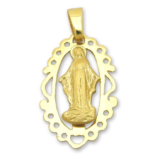 Фина висулка от изчистено жълто злато с Богородица в цял ръст