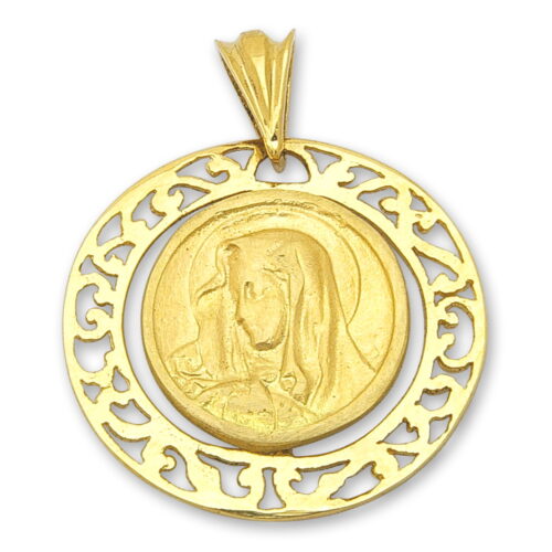 Златна висулка от класическо жълто злато с образа на Богородица