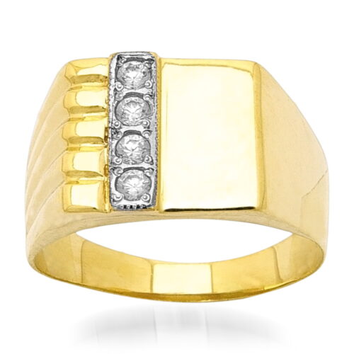 Класически и изчистен модел мъжки златен пръстен с циркон