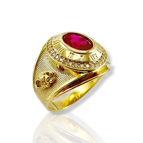 Мъжки златен пръстен с рубин, циркони и изящни детайли. Идеален аксесоар за стилния мъж.