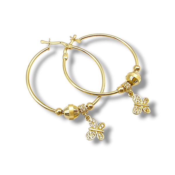 Златни обеци халки Pandora 14K с пеперуди 4.50гр 3см RG10036