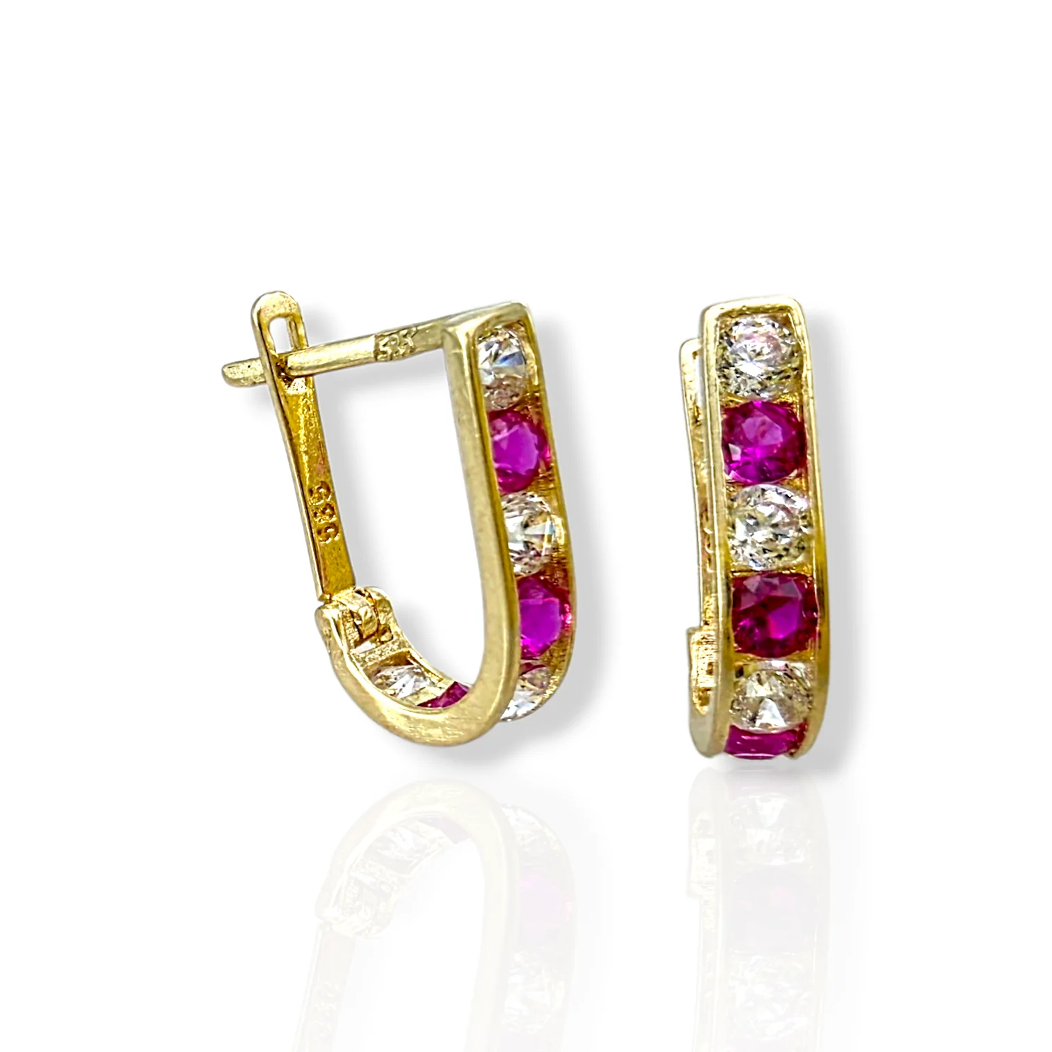 Детски златни обеци халки с бели и розови циркони 14K RG13330