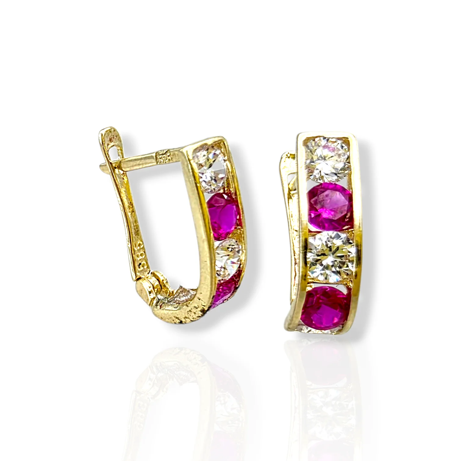 Златни детски обеци с розови и бели камъни 14K RG13331